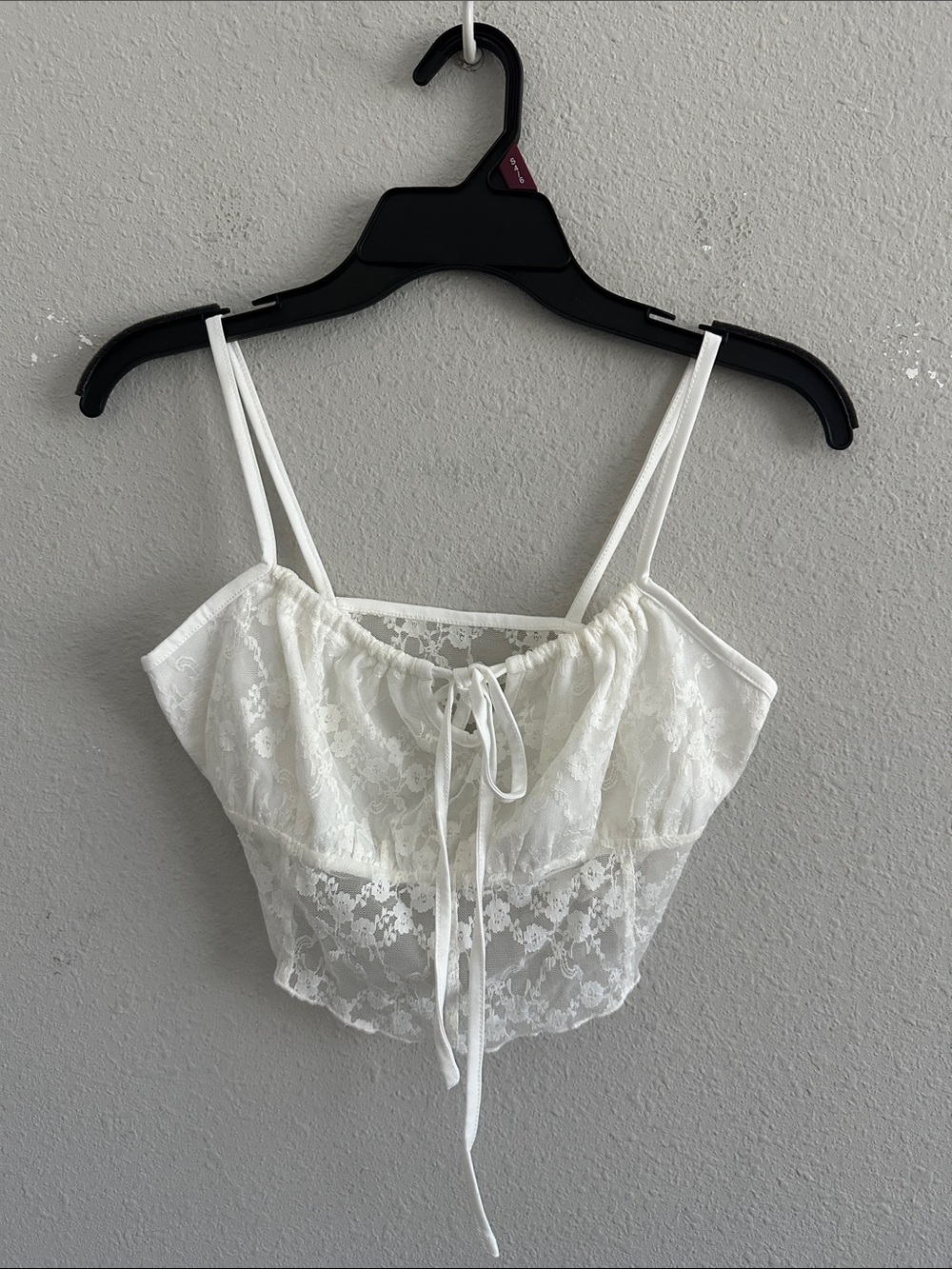 white lace tie-front camisole crop top